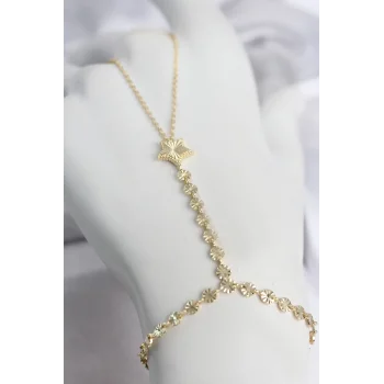 Gold Renk Pirinç Lazerli Yıldız Model Zirkon Taşlı Şahmeran