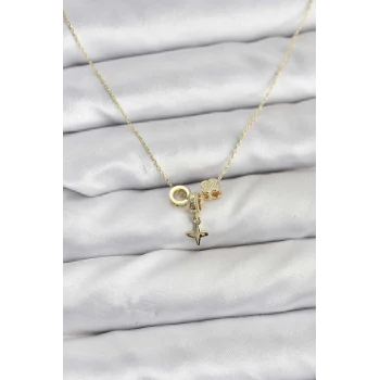 Gold Renk Pirinç Minimal Charmlı Kadın Kolye