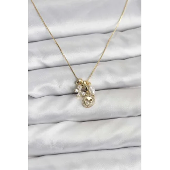 Gold Renk Pirinç Minimal Kelebek Charmlı Kadın Kolye