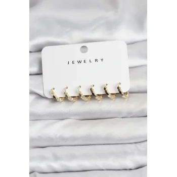 Gold Renk Pirinç Minimal Petek Detaylı Kadın Küpe Seti