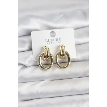 Gold Renk Pirinç Vintage Kadın Küpe