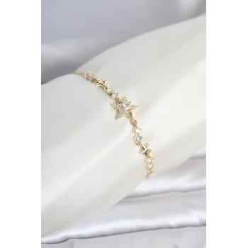 Gold Renk Pirinç Yıldız Model Asansörlü Kadın Bileklik