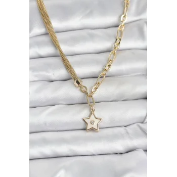 Gold Renk Pirinç Yıldız Model Kadın Kolye