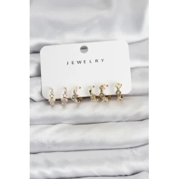 Gold Renk Pirinç Yıldız Modelli Kadın Küpe Seti