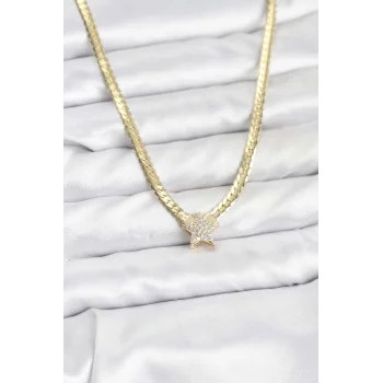 Gold Renk Pirinç Yıldız Zirkon Taşlı Kadın Kolye