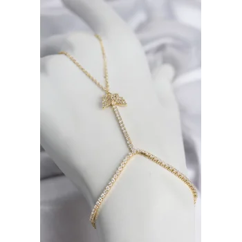 Gold Renk Pirinç Zirkon Taşlı Kelebek Model Şahmeran