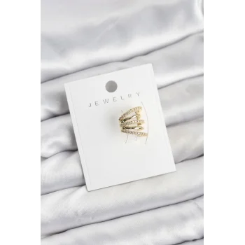 Gold Renk Pirinç Zirkon Taşlı Kıkırdak Earcuff Küpe