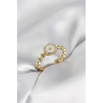 Gold Renk Sedefli Yıldız Model Zirkon Taşlı Kadın Yüzük