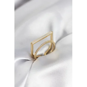 Gold Renk Sedefli Zirkon Taşlı 2li Kadın Yüzük