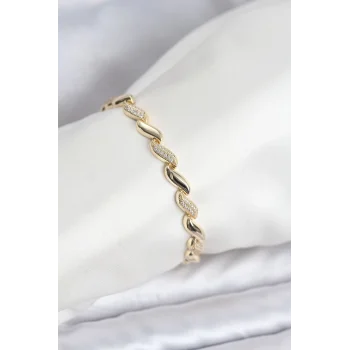 Gold Renk Sıralı Damla Model Zirkon Taşlı Pirinç Kadın Bileklik