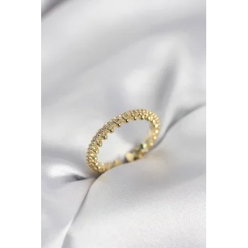 Gold Renk Sıralı Zirkon Taşlı Model Kadın Yüzük