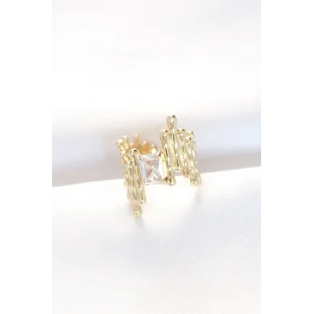 Gold Renk Tırtıklı Kalın Baget Taş Tasarım Ayarlanabilir Yüzük