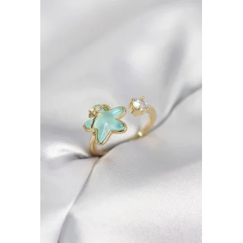 Gold Renk Turkuaz Yıldız Model Kadın Yüzük