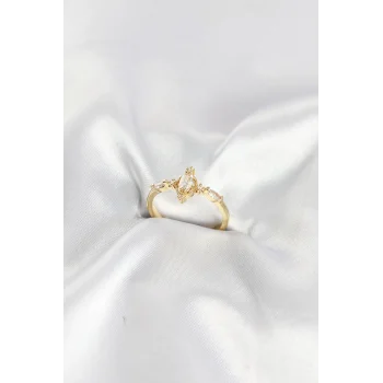 Gold Renk Vintage Model Zirkon Taşlı Yüzük