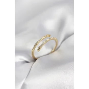 Gold Renk Yılan Kuyruk Model Zirkon Taşlı Kadın Yüzük