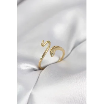 Gold Renk Yılan Model Zirkon Taşlı Kadın Yüzük