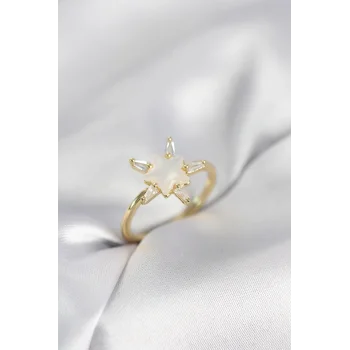 Gold Renk Yıldız Model Sedefli Zirkon Taşlı Kadın Yüzük