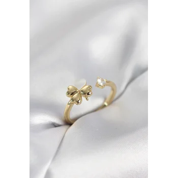 Gold Renk Yonca Model Sedefli Kadın Yüzük