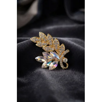 Gold Renk Zirkon Taşlı Başak Model Broş