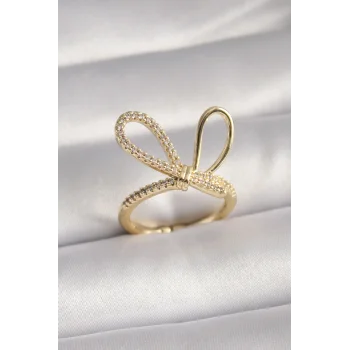 Gold Renk Zirkon Taşlı Düğüm Model Kadın Yüzük