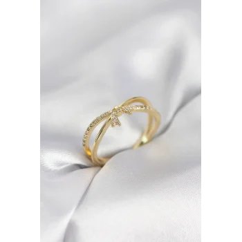 Gold Renk Zirkon Taşlı Fiyonk Model Kadın Yüzük