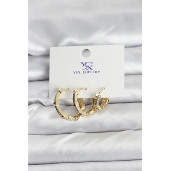 Gold Renk Zirkon Taşlı Kadın Küpe