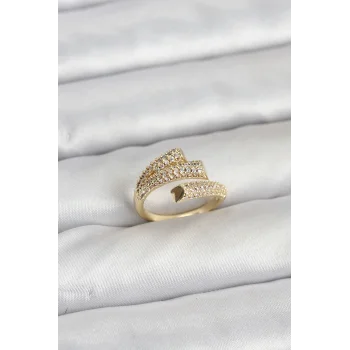 Gold Renk Zirkon Taşlı Pirinç Kadın Yüzük