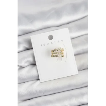 Gold Renk Zirkon Taşlı Pirinç Kıkırdak Earcuff Küpe