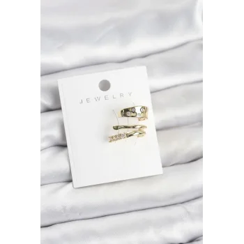 Gold Renk Zirkon Taşlı Pirinç Kıkırdak Küpe