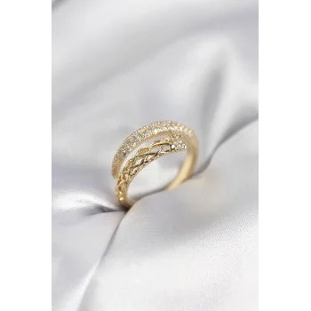 Gold Renk Zirkon Taşlı Sarmal Kadın Yüzük