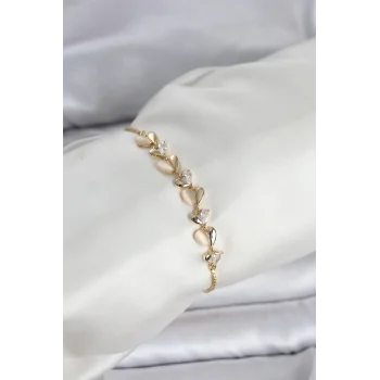 Gold Renk Zirkon Taşlı Sıralı Damla Model Asansörlü Kadın Bileklik