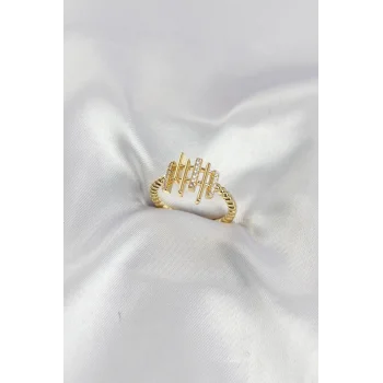 Gold Renk Zirkon Taşlı Sütun Model Kadın Yüzük