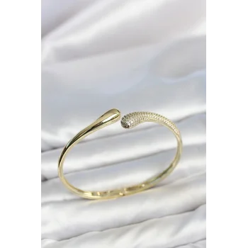 Gold Renk Zirkon Taşlı Tifani Model Kadın Kelepçe Bileklik