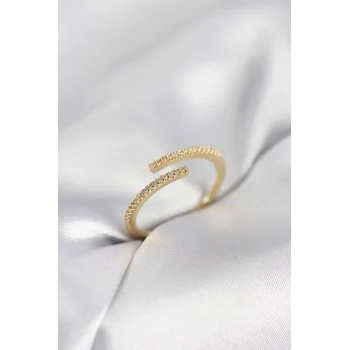 Gold Renk Zirkon Taşlı Yılan Tarz Kadın Yüzük