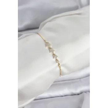 Gold Renk Zirkon Taşlı Yıldız Model Asansörlü Kadın Bileklik