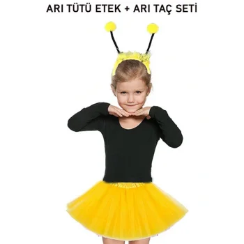 Gösteriler İçin Sarı Arı Tütü Etek ve Sarı Ponponlu Arı Taç Seti (5047)