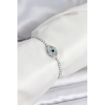 Göz Model Zirkon Taşlı Gümüş Renk Asansörlü Su Yolu Bileklik