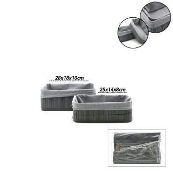 GRİ 2 BOY D.DÖRTGEN BAMBU KENAR ORGANİZER SEPET AHŞAP ALTLIK - BEZLİ 25X14-28X18CM (5047)