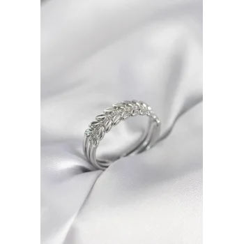 Gümüş Renk Başak Model Zirkon Taşlı Kadın Yüzük