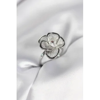Gümüş Renk Çiçek Model Vintage Kadın Yüzük