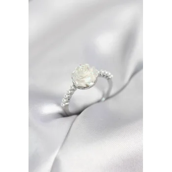 Gümüş Renk Gül Model İncili Kadın Yüzük