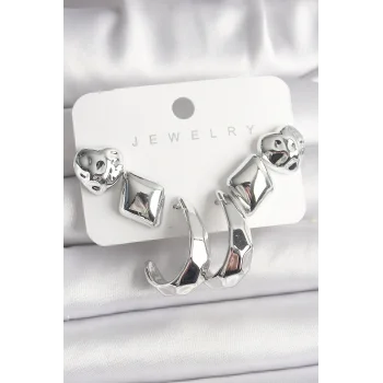 Gümüş Renk Kalp Halka Figür CCB Plastik Kadın Küpe Seti