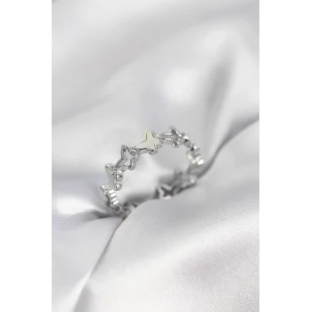 Gümüş Renk Kelebek Model Pirinç Kadın Yüzük