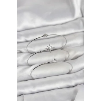 Gümüş Renk Kutup Yıldızı Model Zirkon Taşlı 3lü Kadın Bileklik Kombini