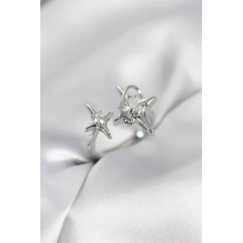 Gümüş Renk Kutup Yıldızı Model Zirkon Taşlı Kadın Yüzük