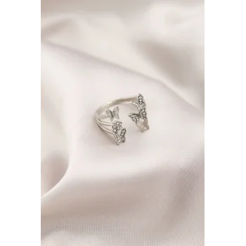 Gümüş Renk Metal Kelebek Model Kadın Yüzük