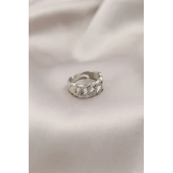 Gümüş Renk Metal Zincir Model Taşlı Kadın Yüzük