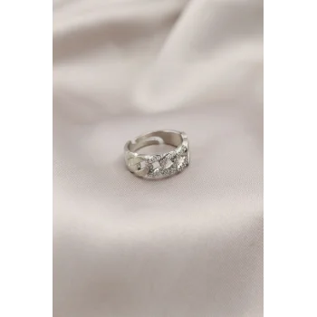 Gümüş Renk Metal Zincir Model Taşlı Kadın Yüzük