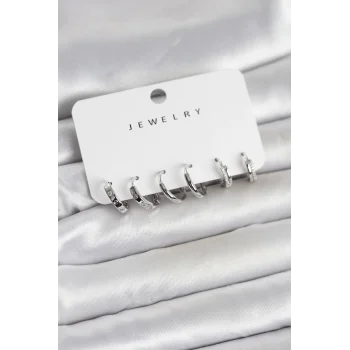 Gümüş Renk Pirinç 3 Çift Kadın Küpe Seti