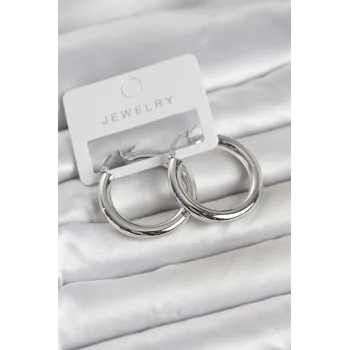 Gümüş Renk Pirinç Halka 30 mm Kadın Küpe